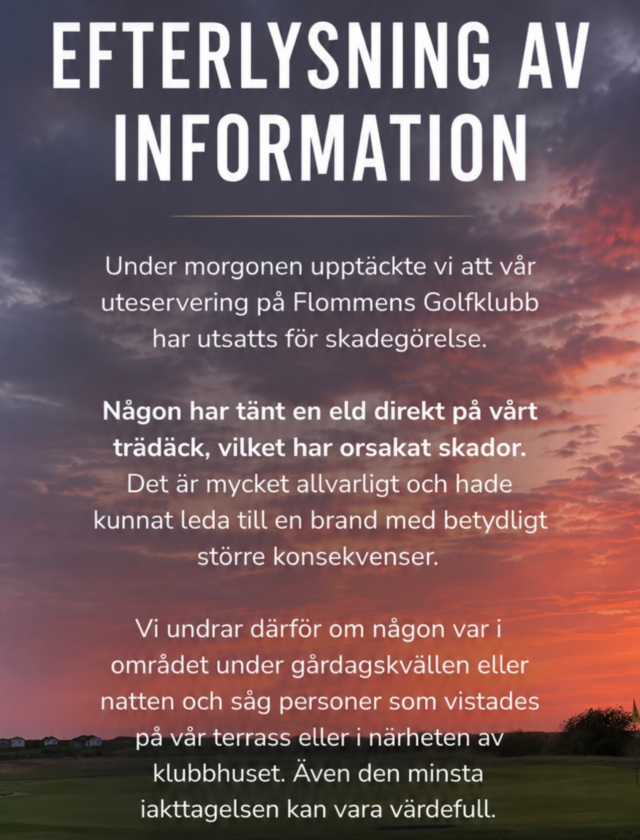 Tyvärr är detta inget vi önskar att skriva om.
Trygghetsvärdarna är informerade och kommer att ha extra tillsyn i området den närmaste tiden.

Vi vill också informera om att området är kameraövervakat. Om du/ni är den som orsakat skadorna uppmanar vi dig att kontakta oss så snart som möjligt för att ta ansvar för det inträffade, innan ärendet går vidare.

Om någon som läser detta vistas i området under kvälls- eller nattetid får du gärna hålla lite extra uppsikt. Har du information, hör gärna av dig till koket@koketkrog.se