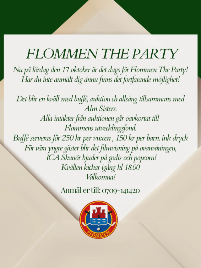 Snart är det lördag och vi har bara några få platser kvar!

Så kul det hade varit att fylla klubbhuset och tillsammans lyfta taket!

En kväll för gemenskapen, Flommen och framtiden.

Ung som gammal, alla är välkomna! Hoppas vi ses på lördag!

Anmäl er till Malin på 0709-14 14 20.